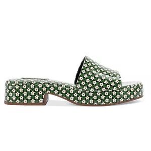 Larroudé Athena Slip On Platform Sandals in Patent Daisy Vichy Green NWB Size 5